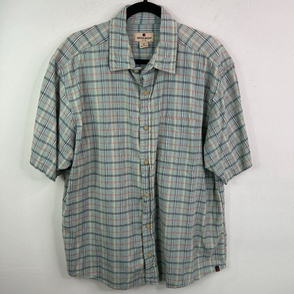 Woolrich mens green button down‎ short sleeve shirt size XL